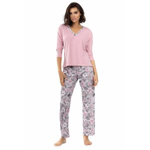 Dámske pyžamo delis svetloružové s kvetinami ružová S