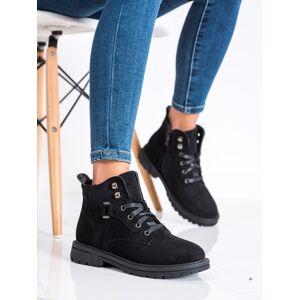 Luxusné dámske členkové topánky čierne s plochým podpätkom 36