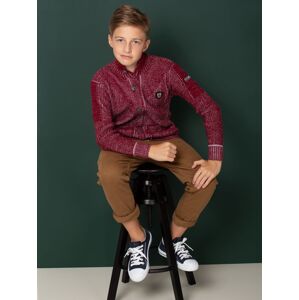 Chlapčensky sveter s vreckami na zips s gombíkmi SW-9203 - FPrice vínový 140/146