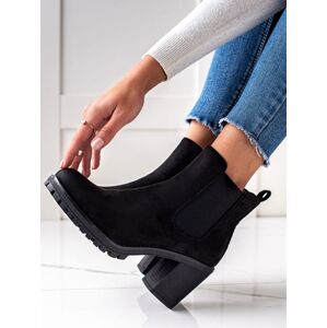 Exkluzívny čierne dámske členkové topánky na širokom podpätku 40