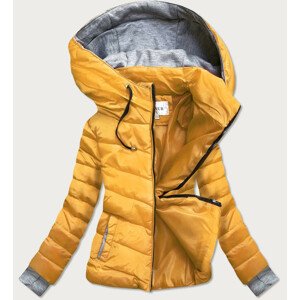 Krátka žltá dámska zimná bunda s kapucňou (717ART) Žlutá XS (34)