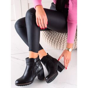 Komfortné dámske čierne členkové topánky na širokom podpätku 36