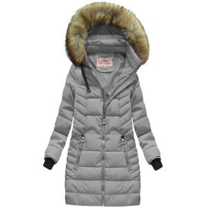 Šedá prešívaná dámska zimná bunda s kapucňou (W721-2) šedá L (40)