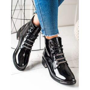 Klasické čierne členkové topánky dámske na plochom podpätku