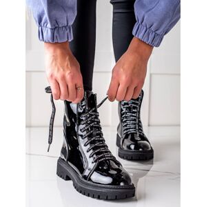 Trendy členkové topánky dámske čierne na plochom podpätku 40
