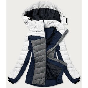 Bielo-šedá dámska zimná športová bunda s kapucňou (B2378) M (38)