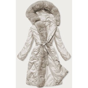 Dlhá dámska zimná prešívaná bunda vo farbe ecru (FM11) ecru L (40)