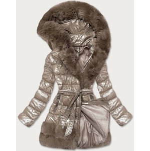Béžová prešívaná dámska zimná bunda obšitá kožušinou (1209) béžová S (36)