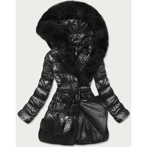 Čierna dámska zimná prešívaná bunda obšitá kožušinou (1209) čierna S (36)