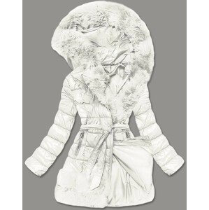Prešívaná dámska zimná bunda v ecru farbe obšitá kožušinou (1209) ecru S (36)