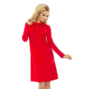 OLA - Červené dámske trapézové šaty s viazaním pod krkom 158-2 XL