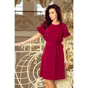 ROSE - Dámske šaty v bordovej farbe so zaväzovaním a volánikmi na rukávoch 229-2 L