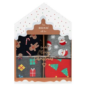 Pánske vianočné boxerky SOXO v krabičke - M, 4-pack ČERVENÁ/TMAVO MODRÁ/ŠEDÁ M
