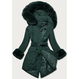 Tmavozelená dámska zimná bunda s opaskom (F7039-4) zelená S (36)