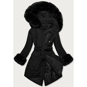 Čierna dámska zimná bunda s opaskom (F7039-1) černá L (40)