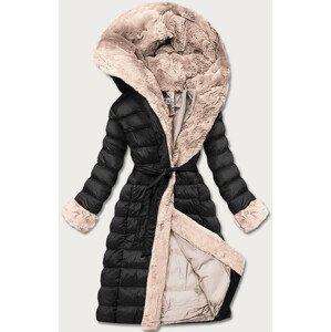 Čierno-béžová dámska zimná bunda s kapucňou (FM09-23) čierna XXL (44)