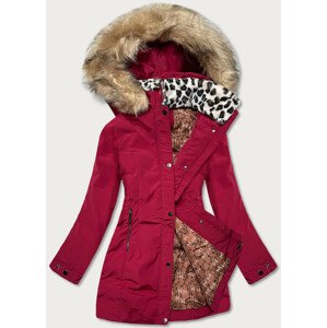 Červená dámska zimná bunda s kožušinovým stojačikom (CAN-583BIG) červená 46