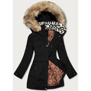 Čierna dámska zimná bunda s kožušinovým stojačikom (CAN-583BIG) černá 46