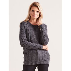 Tmavosivý pletený kockovaný sveter jedna veľkosť