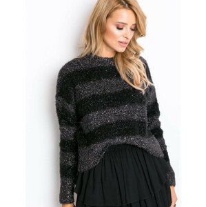 Čiernošedý hrubý krátky sveter s trblietavou niťou 101047 - RUE PARIS S čierno-šedá