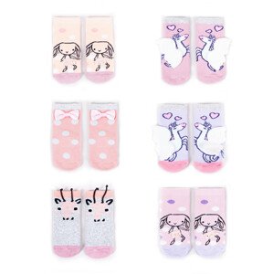 Yoclub Cotton Baby Girls' Terry Socks Anti Slip ABS Patterns Colors 6-pack SK-29/SIL/6PAK/GIR/001 Multicolour 17-19