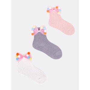 Yoclub Dievčenské bavlnené ponožky s mašľou 3-Pack SKA-0092G-000B Viacfarebné 20-22