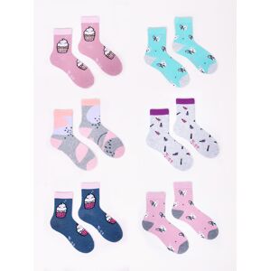 Yoclub Cotton Socks Patterns Colors 6-Pack SK-06/6PAK/GIR/002 Pink 35-38