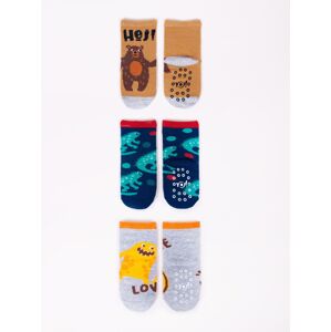 Yoclub Cotton Socks Anti Slip Abs Patterns Colors 3-Pack SK-06C/3PAK/BOY/001 Grey 17-19