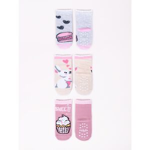 Yoclub Cotton Socks Anti Slip Abs Patterns Colors 3-Pack SK-06C/3PAK/GIR/001 Pink 17-19