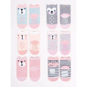 Yoclub Cotton Socks Anti Slip 2Xabs Patterns Colors 6-Pack SK-11/6PAK/GIR/001 Pink 14-16
