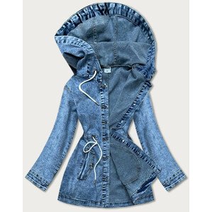 Dlhá dámska džínsová bunda s kapucňou (POP7010-K) modrá XL (42)