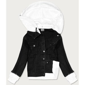 Čierna džínsová bunda s teplákovou kapucňou (POP5920-K) čierna S (36)
