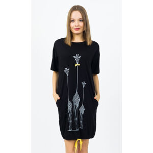 Dámské domácí šaty s krátkým rukávem Žirafy - Vienetta černý vzor M