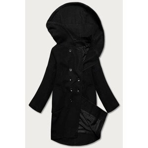 Čierny dámsky kabát plus size s kapucňou (2728) černá 46