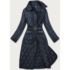 Tmavomodrý dámsky prešívaný kabát s opaskom (7258) tmavo modrá XXL (44)
