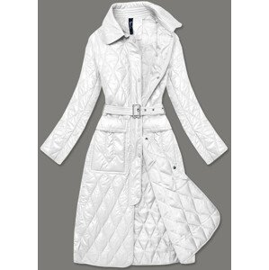 Biely prešívaný dámsky kabát s opaskom (7258) biela XXL (44)