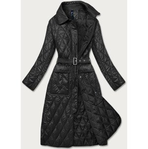 Čierny prešívaný dámsky kabát s opaskom (7258) čierna XXL (44)