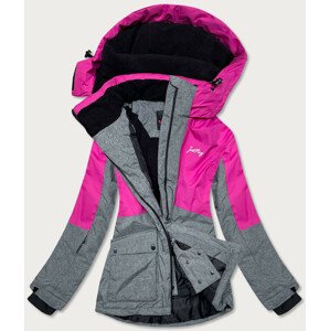 Šedo-ružová dámska zimná bunda so snehovým pásom (B2390) ružová M (38)