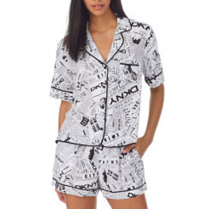 Dámske dvojdielne krátke košeľové pyžamo YI2922526 - 101 Biela so vzorom - DKNY XS biela - vzor