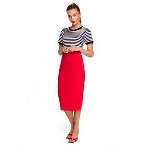 S297 Ceruzková sukňa s vysokým pásom a ozdobnými prackami - červená EU L