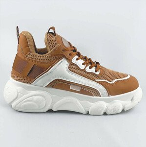Dámske tenisky "sneakers" v karamelovej farbe na platforme (YM-151) Hnědá XL (42)