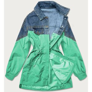 Svetlo modro-zelená dámska džínsová denim bunda z rôznych spojených materiálov (PFFS12233) zielony ONE SIZE