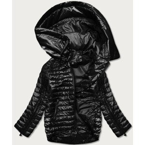 Asymetrická čierna dámska bunda s kapucňou (PC-6106-1) čierna XXL (44)