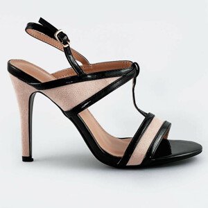 Čierno-béžové dámske sandálky z rôznych spojených materiálov (HB09) béžová XL (42)