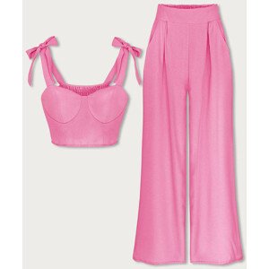 Elegantný ružový komplet - top a nohavice (22483) Růžová ONE SIZE