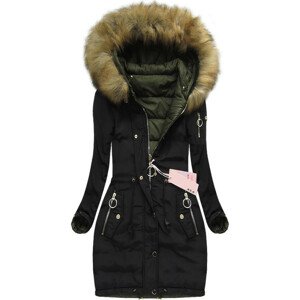 Obojstranná čierna dámska zimná bunda s kapucňou (W707) čierna XXL (44)