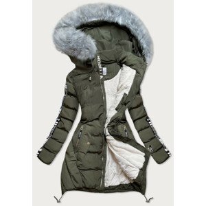 Dámska zimná bunda v khaki farbe s potlačami (2503) khaki XL (42)
