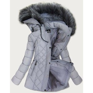 Šedá prešívaná dámska zimná bunda s kapucňou (2015-2) šedá 48