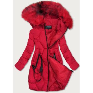 Červená prešívaná dámska zimná bunda s ozdobnými páskami (20163) červená L (40)