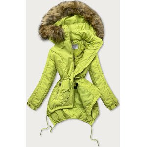 Prešívaná dámska zimná bunda v limetkovej farbe s kapucňou (7203W) XXL (44)